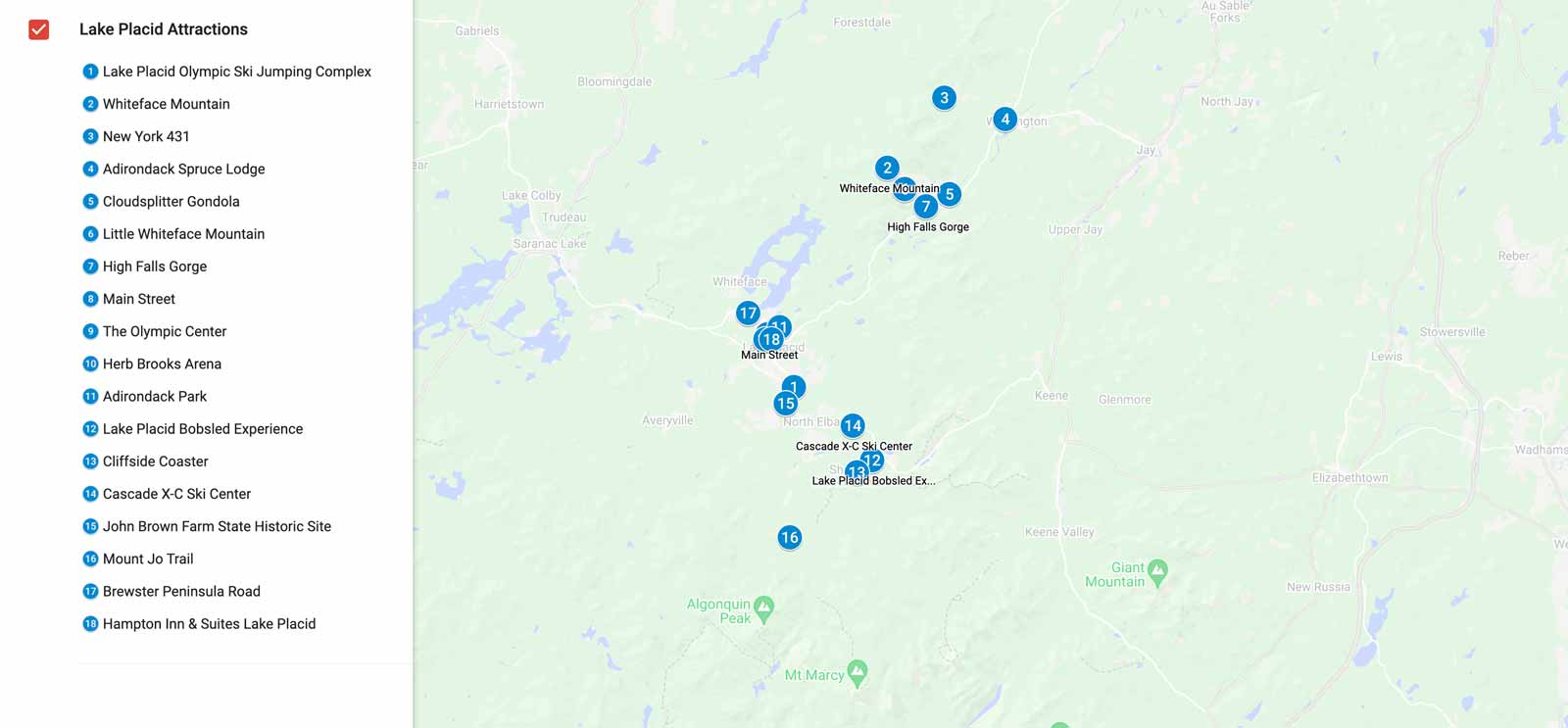 mejores cosas que hacer en Lake Placid Atracciones MAPA