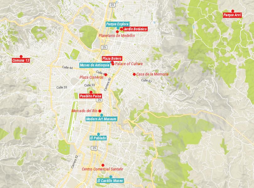 Mapa de cosas que hacer en Medellín, Colombia