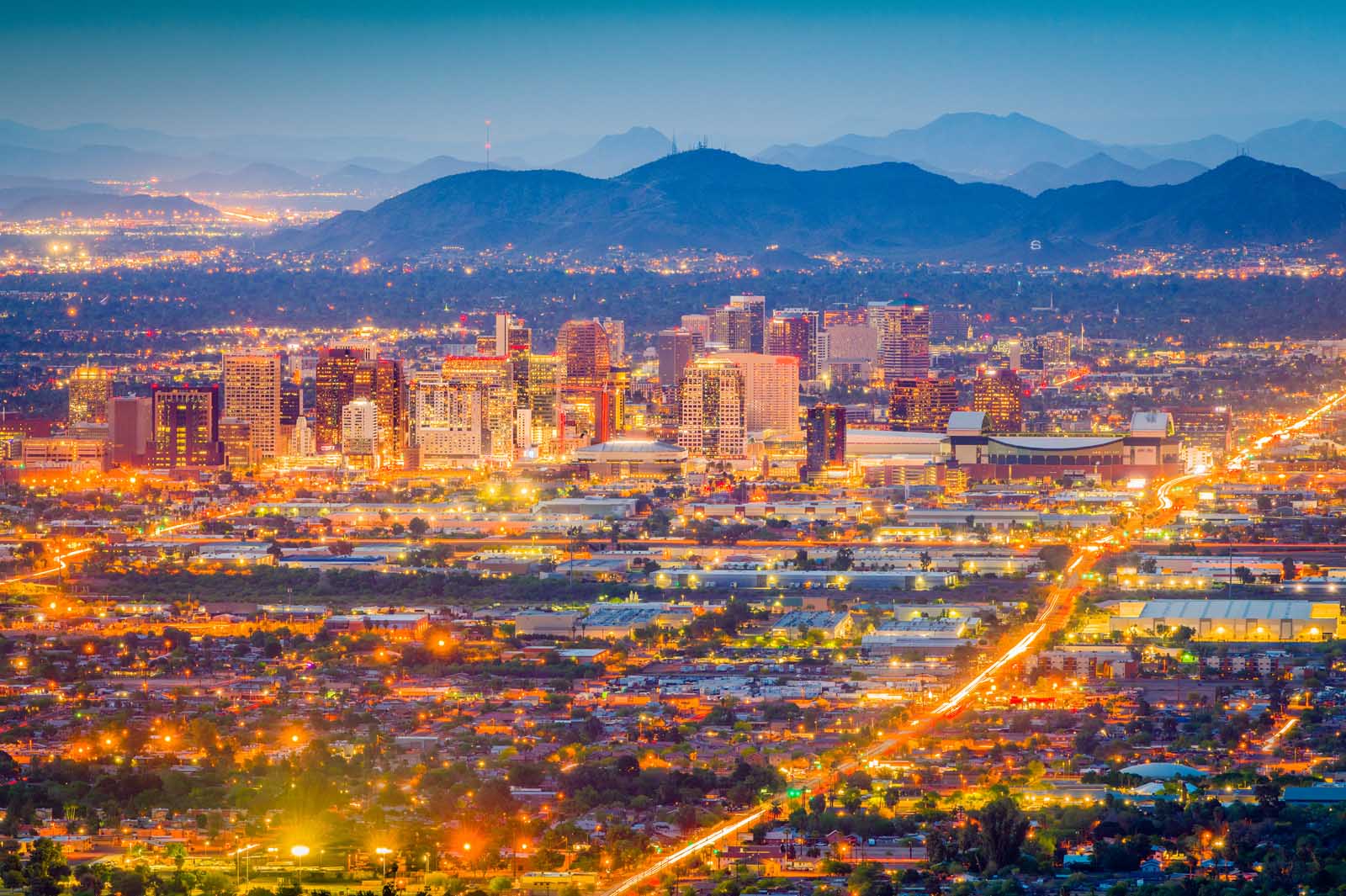 Una vista panorámica del vibrante centro de Phoenix, Arizona