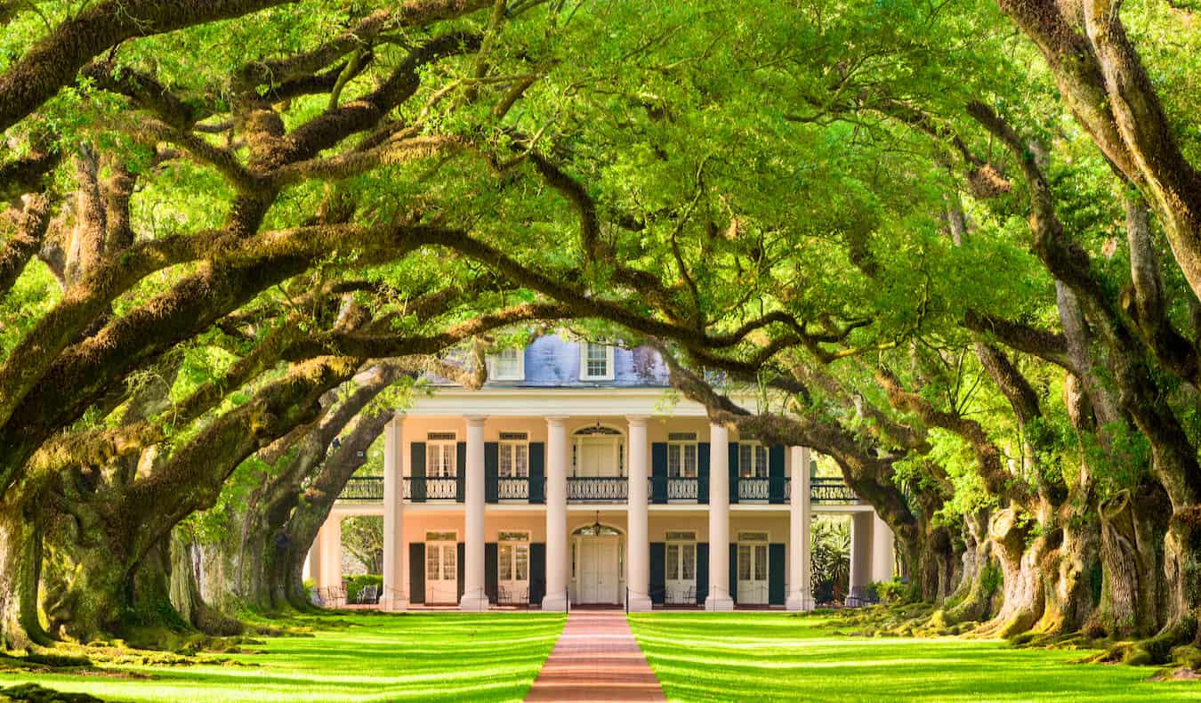 El famoso callejón de Oak Alley rodeado de árboles en una plantación cerca de Nueva Orleans, EE.UU.