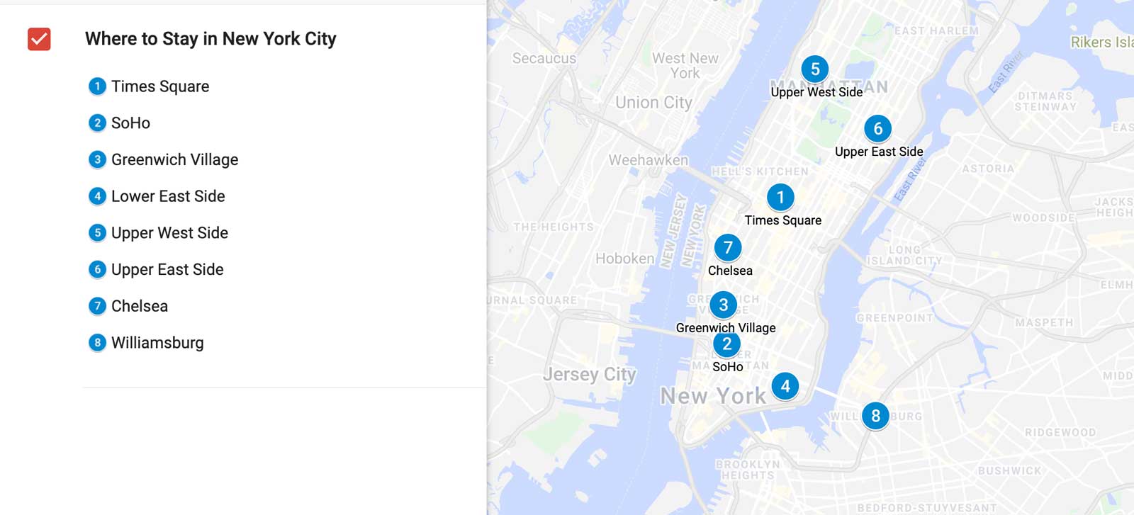 Where to Stay in Nueva York City Neighbourhood Map