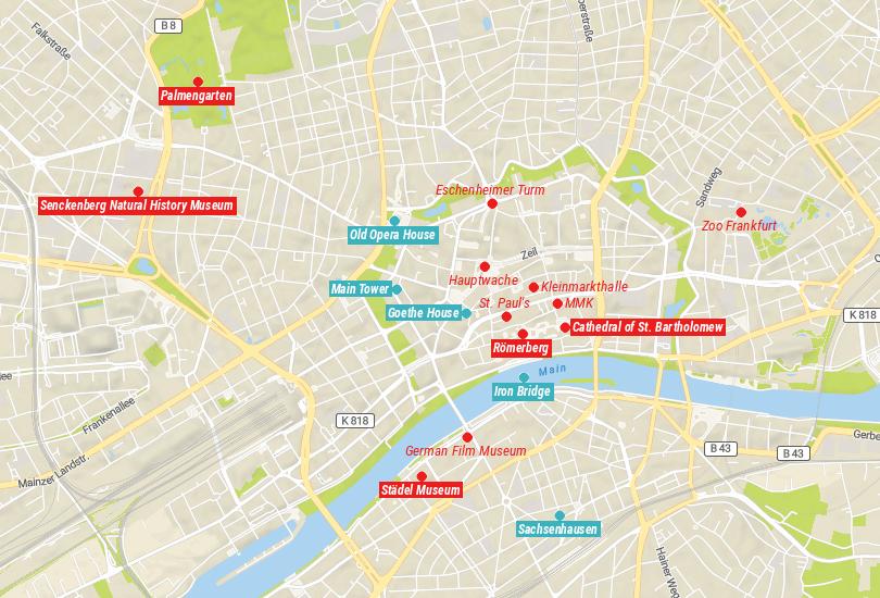 Mapa de cosas que hacer en Frankfurt, Alemania