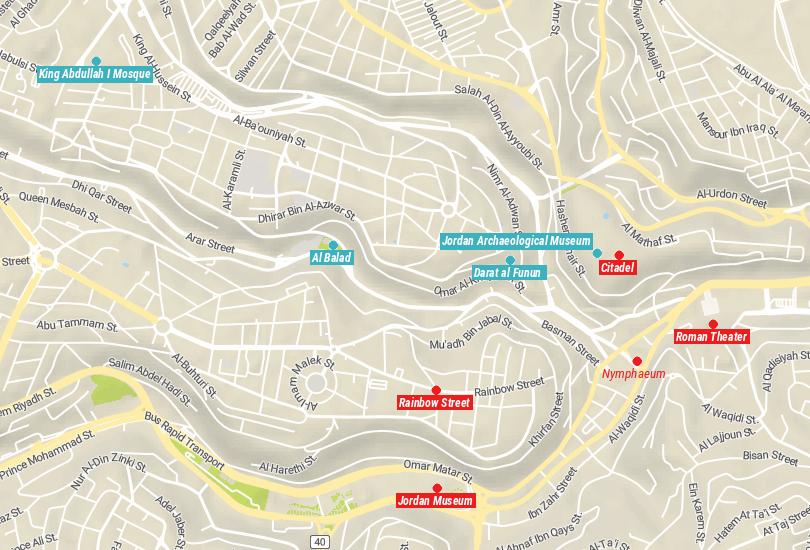 Mapa de cosas que hacer en Ammán, Jordania