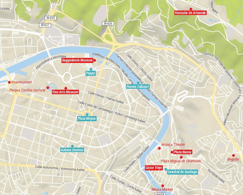 Mapa de cosas que hacer en Bilbao, España