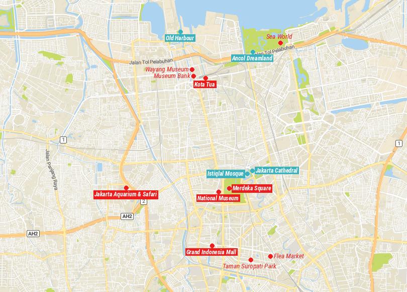 Mapa de actividades en Yakarta, Indonesia