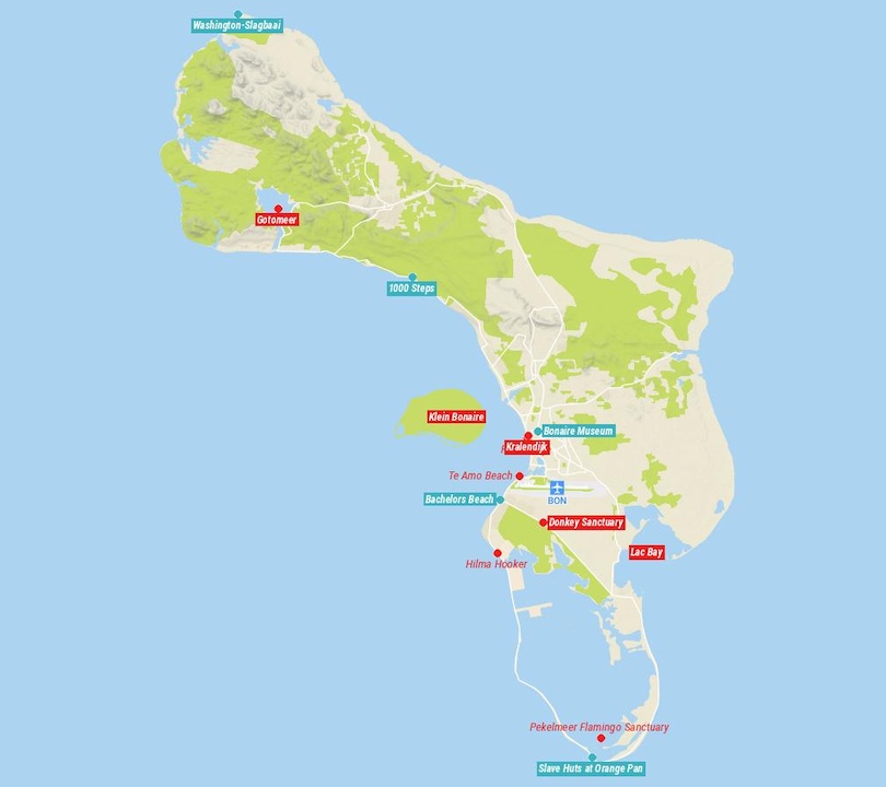 Mapa de cosas que hacer en Bonaire