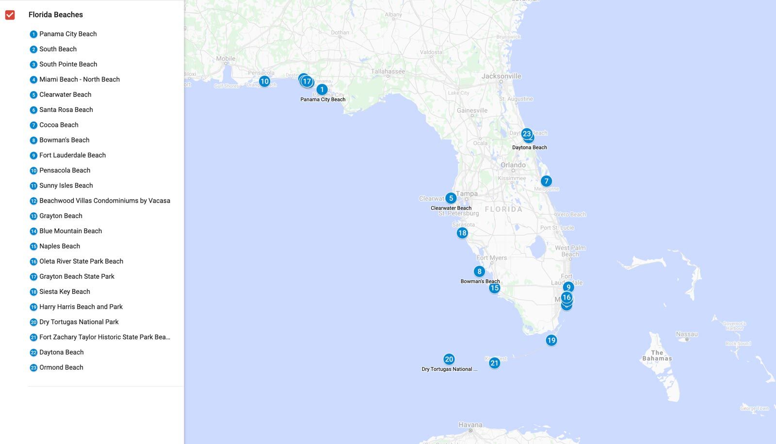 mejores playas de florecimiento mapa