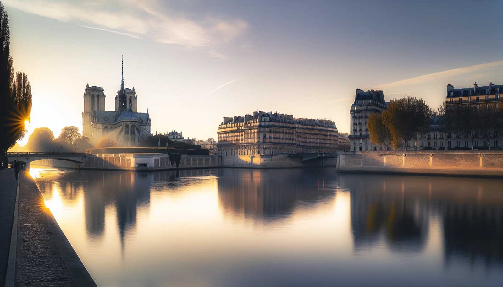 Salida del sol sobre el Île de la Cité con la catedral de Notre Dame