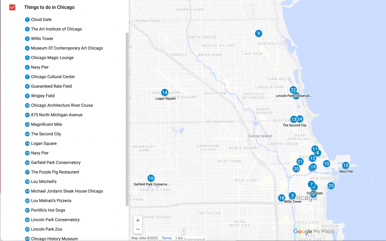 cosas por hacer en el mapa de Chicago