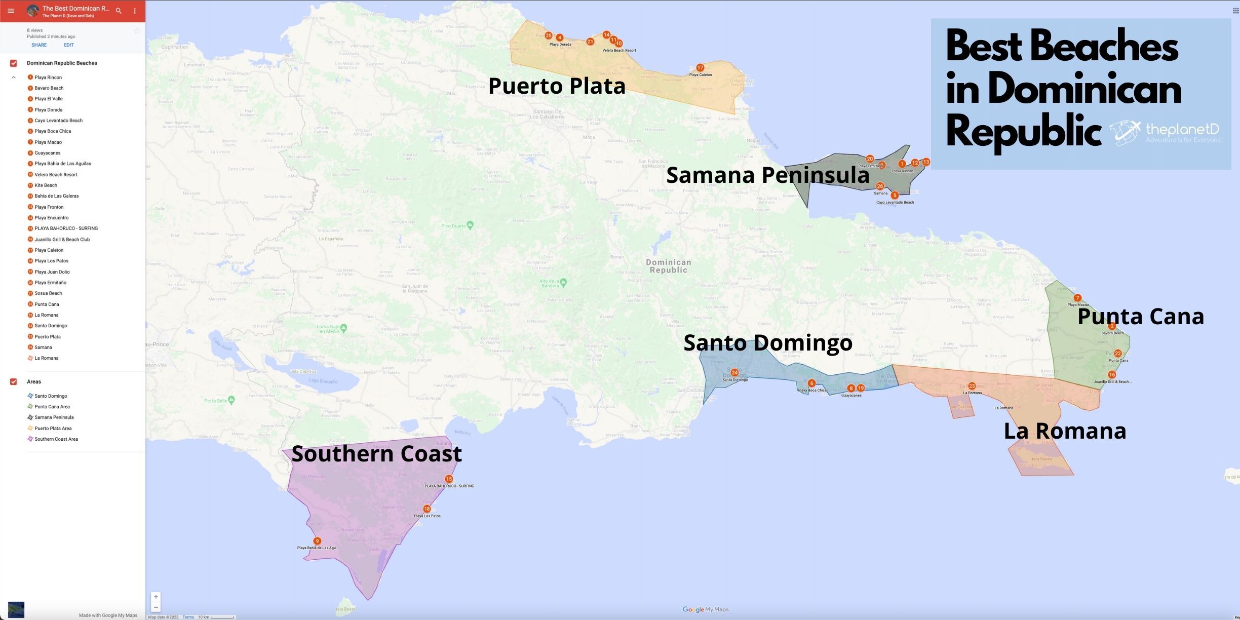 Mapa de las mejores playas de República Dominicana