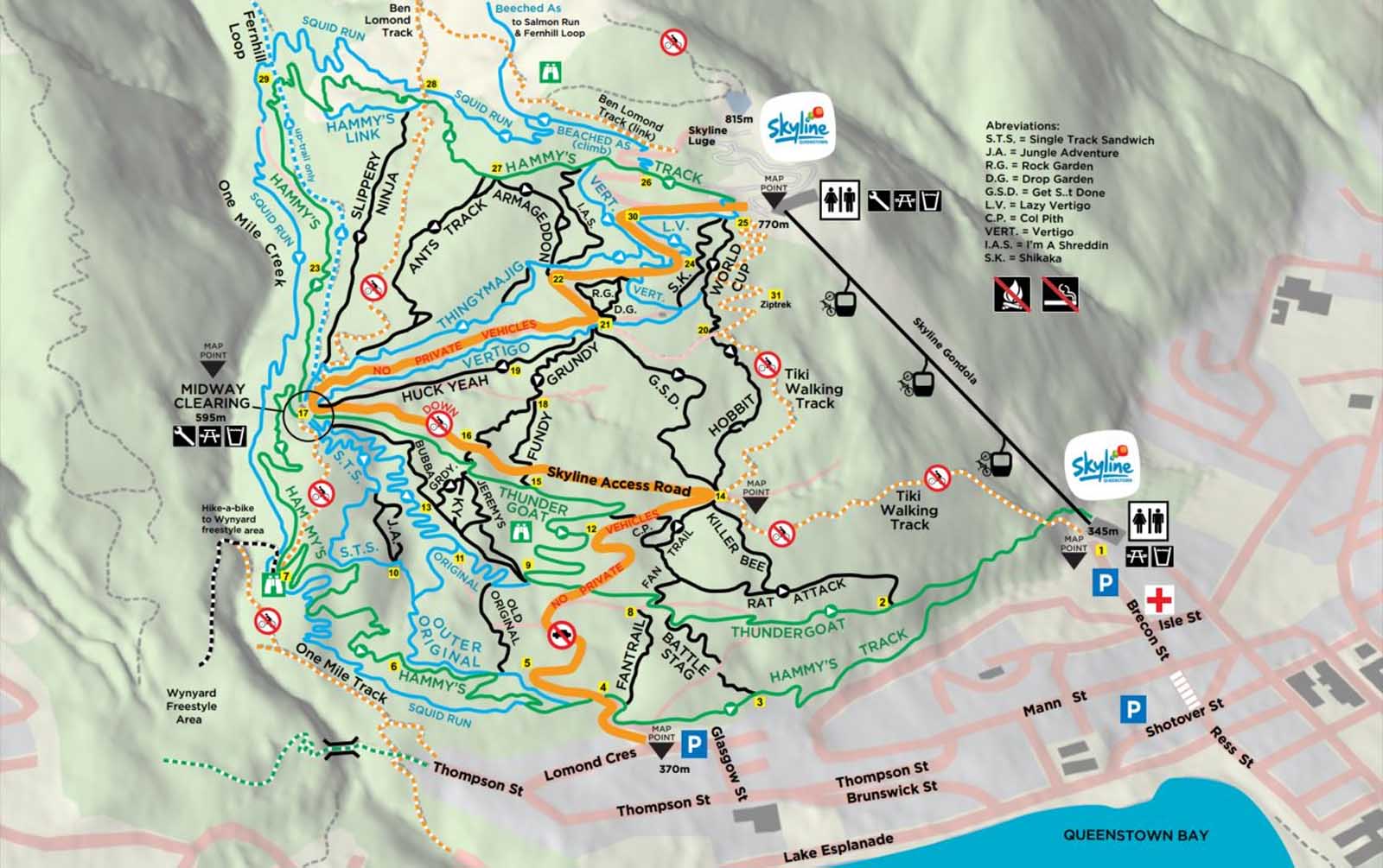 Cosas para hacer en Queenstown, Nueva Zelanda mapa de bajada en bicicleta de montaña