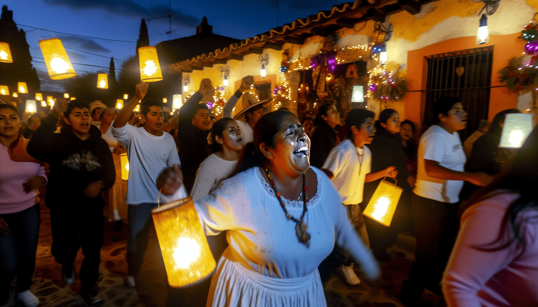 Procesión durante la celebración de Navidad de Las Posadas en México