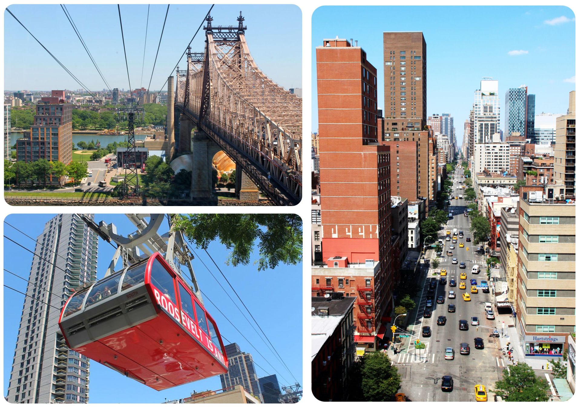 Vistas aéreas del tranvía en la isla de Roosevelt de Nueva York