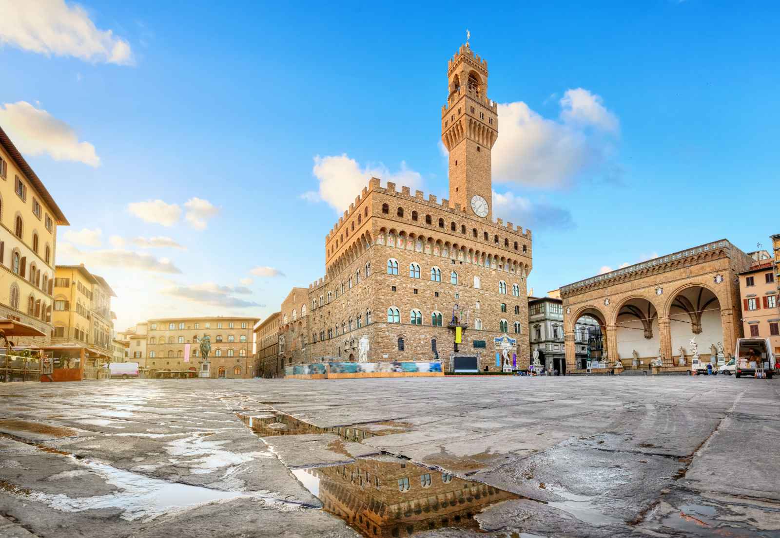 Florencia en un día por la mañana Piazza della Signoria y Palazzo Vecchio