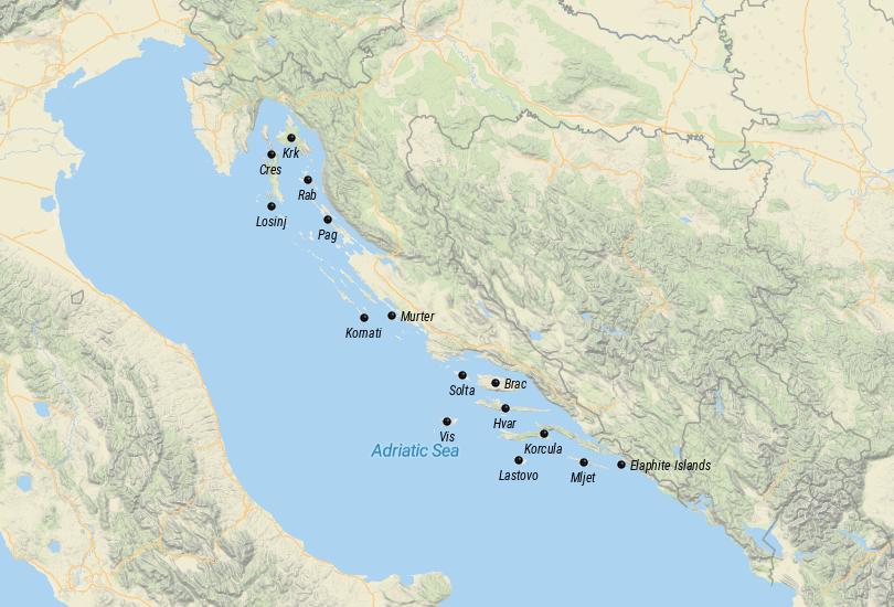 Mapa de las islas de Croacia