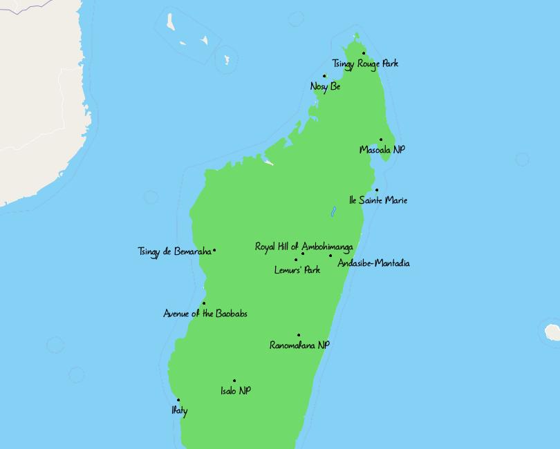 Mapa de cosas que hacer en Madagascar