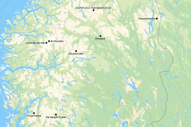 Mapa de los parques nacionales de Noruega